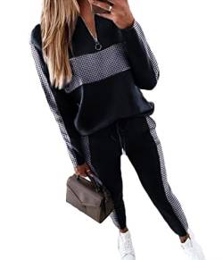 BeerMmay Damen Jogginganzug Zweiteiler Outfit 2 Stück Trainingsanzug Set 2 Teilig Freizeitanzug Sportanzug Colorblock Sweatshirt + Jogginghose Sportswear Sportbekleidung Tracksuit B1 Schwarz L von Yesgirl