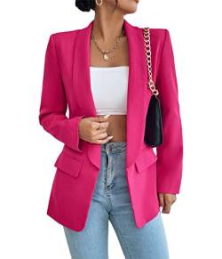 Yesgirl Damen Blazer Elegant Langarm Blazer Anzüge Casual Cardigan Mantel Einfarbig Slim Fit Business Anzug Jacke Revers Geschäft Büro Jacke A Rosa2 M von Yesgirl