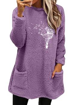 Yesgirl Damen Fleece Pullover Winter Warme Unterhemd Sweatshirt Gefüttert Langarmshirt Plus Dicker Plüsch Shirts Oberteil Bedruckt Lamm Kaschmir Pulli A Violett L von Yesgirl