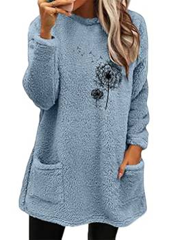 Yesgirl Damen Fleece Pullover Winter Warme Unterhemd Sweatshirt Gefüttert Langarmshirt Plus Dicker Plüsch Shirts Oberteil Bedruckt Lamm Kaschmir Pulli B Hellblau S von Yesgirl