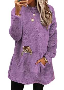 Yesgirl Damen Fleece Pullover Winter Warme Unterhemd Sweatshirt Gefüttert Langarmshirt Plus Dicker Plüsch Shirts Oberteil Bedruckt Lamm Kaschmir Pulli D Violett M von Yesgirl