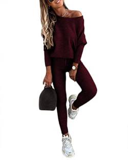 Yesgirl Damen Jogginganzug Zweiteiler Outfit 2 Stück Trainingsanzug Set 2 Teilig Freizeitanzug Sportanzug Colorblock Sweatshirt + Jogginghose Sportswear Sportbekleidung Tracksuit C Rot L von Yesgirl