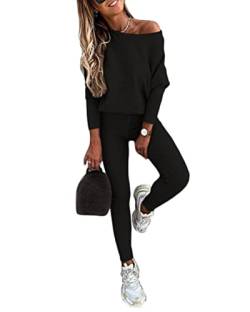 Yesgirl Damen Jogginganzug Zweiteiler Outfit 2 Stück Trainingsanzug Set 2 Teilig Freizeitanzug Sportanzug Colorblock Sweatshirt + Jogginghose Sportswear Sportbekleidung Tracksuit C Schwarz L von Yesgirl