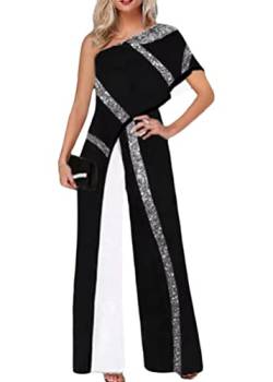 Yesgirl Damen Jumpsuit Elegant Kurzarm Playsuit Schulterfrei Lang Overall Hosenanzug Casual Lose Drucken Playsuit Ärmellos Taille Romper Sommer A Schwarz5 L von Yesgirl