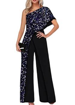 Yesgirl Damen Jumpsuit Elegant Kurzarm Playsuit Schulterfrei Lang Overall Hosenanzug Casual Lose Drucken Playsuit Ärmellos Taille Romper Sommer A Schwarz6 L von Yesgirl