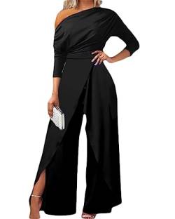 Yesgirl Damen Jumpsuit Elegant Langarm Playsuit Schulterfrei Lang Overall Hosenanzug Casual Lose Drucken Playsuit Hohe Taille Romper Sommer B Schwarz L von Yesgirl