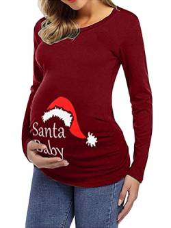 Yesgirl Damen Langarm Schwangerschaftsshirt Weihnachten Umstandsmode Schwangerschafts T Shirt Weihnachts Umstandsshirt mit Rentiere Motiv Maternity Tops A Rot M von Yesgirl