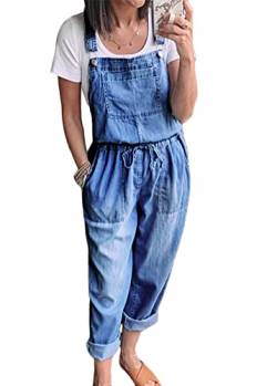 Yesgirl Damen Latzhose Sommer Jeanslatzhose Ärmellos Baggy Jumpsuit Overall Destroyed Vintage Jeans Playsuit Fashion Jeans Trägerhose Romper Loose Lange Hose C Dunkelblau M von Yesgirl