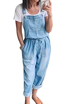 Yesgirl Damen Latzhose Sommer Jeanslatzhose Ärmellos Baggy Jumpsuit Overall Destroyed Vintage Jeans Playsuit Fashion Jeans Trägerhose Romper Loose Lange Hose C Hellblau L von Yesgirl