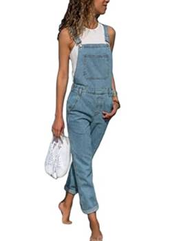 Yesgirl Damen Latzhose Sommer Jeanslatzhose Ärmellos Baggy Jumpsuit Overall Destroyed Vintage Jeans Playsuit Fashion Jeans Trägerhose Romper Loose Lange Hose D Hellblau XL von Yesgirl