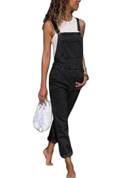 Yesgirl Damen Latzhose Sommer Jeanslatzhose Ärmellos Baggy Jumpsuit Overall Destroyed Vintage Jeans Playsuit Fashion Jeans Trägerhose Romper Loose Lange Hose D Schwarz XL von Yesgirl