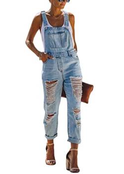 Yesgirl Damen Latzhose Sommer Jeanslatzhose Ärmellos Baggy Jumpsuit Overall Destroyed Vintage Jeans Playsuit Fashion Jeans Trägerhose Romper Loose Lange Hose E Hellblau S von Yesgirl