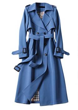 Yesgirl Damen-Mantel, Jacke mit Knöpfen und Revers, lang, warm, Trenchcoat, langarm, vintage, einfarbig, für Herbst und Winter, A Blau., 42 von Yesgirl