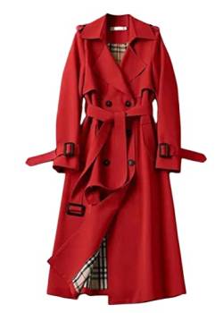 Yesgirl Damen-Mantel, Jacke mit Knöpfen und Revers, lang, warm, Trenchcoat, langarm, vintage, einfarbig, für Herbst und Winter, A Rot., 42 von Yesgirl