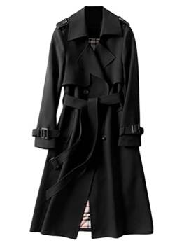 Yesgirl Damen-Mantel, Jacke mit Knöpfen und Revers, lang, warm, Trenchcoat, langarm, vintage, einfarbig, für Herbst und Winter, A schwarz., 42 von Yesgirl