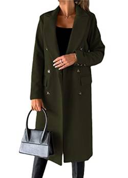 Yesgirl Damen Trenchcoat Langer Warm Wintermantel Parka Zweireiher Mantel Jacke Overcoat Elegant Schlanke Wollmantel Windjacke Winddichter Herbst Winter Revers Mantel Oberbekleidung A Armeegrün L von Yesgirl