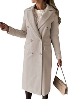 Yesgirl Damen Trenchcoat Langer Warm Wintermantel Parka Zweireiher Mantel Jacke Overcoat Elegant Schlanke Wollmantel Windjacke Winddichter Herbst Winter Revers Mantel Oberbekleidung A Beige M von Yesgirl