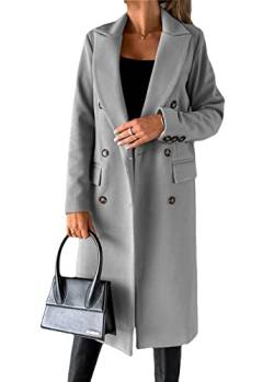 Yesgirl Damen Trenchcoat Langer Warm Wintermantel Parka Zweireiher Mantel Jacke Overcoat Elegant Schlanke Wollmantel Windjacke Winddichter Herbst Winter Revers Mantel Oberbekleidung A Hellgrau 3XL von Yesgirl