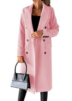 Yesgirl Damen Trenchcoat Langer Warm Wintermantel Parka Zweireiher Mantel Jacke Overcoat Elegant Schlanke Wollmantel Windjacke Winddichter Herbst Winter Revers Mantel Oberbekleidung A Rosa 3XL von Yesgirl