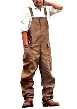 Yesgirl Herren Latzhose Retro Overalls Jumpsuit Männer Cargo Workwear Freizeit Arbeitshose Loose Fit Overall Latzanzug A Braun L von Yesgirl