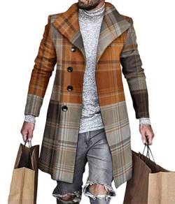 Yesgirl Herren Mantel Wintermantel Lang Wollmantel Slim Fit Herrenmantel Trenchcoat Business Wolle Mantel Freizeit Windbreaker Jacke Cardigan B Orange XL von Yesgirl