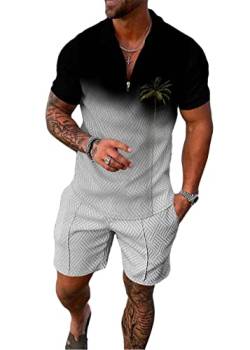 Yesgirl Herren Trainingsanzug Set Sommer Sportanzug 2 Teiliges Outfit Sport Set Kurzarm T-Shirt + Kurze Hose Sets Freizeitanzug Business Polo Hemd Jogginganzug Zweiteiliges Set A Schwarz10 XL von Yesgirl