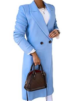 Yesgirl Jacke Damen Winter Blazer Mantel Wollmantel Lang Warm Trenchcoat Wintermantel Einfarbig Slim Fit Revers Blazer Herbst Winter Longblazer Outwear A Hellblau M von Yesgirl