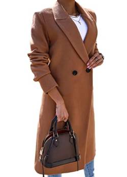 Yesgirl Jacke Damen Winter Blazer Mantel Wollmantel Lang Warm Trenchcoat Wintermantel Einfarbig Slim Fit Revers Blazer Herbst Winter Longblazer Outwear A Kaffee XL von Yesgirl