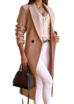 Yesgirl Jacke Damen Winter Blazer Mantel Wollmantel Lang Warm Trenchcoat Wintermantel Einfarbig Slim Fit Revers Blazer Herbst Winter Longblazer Outwear A Khaki XXL von Yesgirl