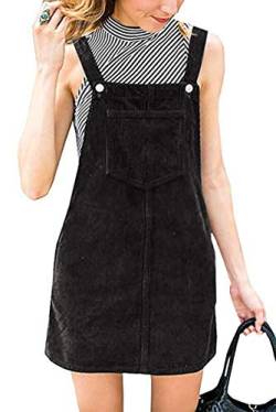 Yesgirl Latzhose Damen Kurz Latzhosenkleid Retro Baumwolle Und Leinen Loose Jumpsuit Kleid A Linie Trägerkleid Kleid Casual Playsuit Schwarz 44 von Yesgirl