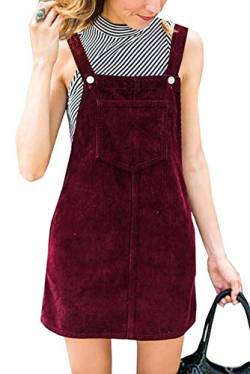 Yesgirl Latzhose Damen Kurz Latzhosenkleid Retro Baumwolle Und Leinen Loose Jumpsuit Kleid A Linie Trägerkleid Kleid Casual Playsuit Weinrot 40 von Yesgirl