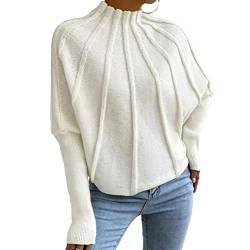 Yesgirl Pullover Damen Rollkragenpullover Langarm Strickpullover Casual Pullover Sweatshirt Lose Mode Stricken Pulli Herbst Winter Warmer Stricken Sweater Batwing Strickpulli A Weiß M von Yesgirl