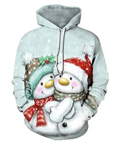 Yesgirl Unisex Weihnachtspullover Christmas Hoodies Kapuzenpullover Lustig 3D Druck Weihnachten Hoodies Xmas Weihnachtspulli Schneemann Sweatshirt mit Tasche Hoody für Herren und Damen A Hellblau M von Yesgirl