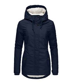 Yesgirl Wintermantel Damen Winter Parka Jacke Warm Gefüttert Winterparka mit Fellkapuze Dicke Winterjacke Lang Mantel Coat Outdoorjacke mit Taschen Große Größen A Blau L von Yesgirl