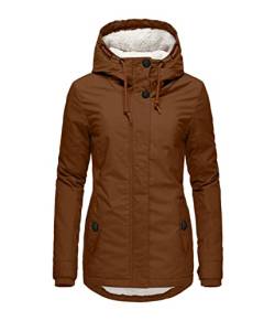 Yesgirl Wintermantel Damen Winter Parka Jacke Warm Gefüttert Winterparka mit Fellkapuze Dicke Winterjacke Lang Mantel Coat Outdoorjacke mit Taschen Große Größen A Braun M von Yesgirl