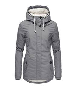 Yesgirl Wintermantel Damen Winter Parka Jacke Warm Gefüttert Winterparka mit Fellkapuze Dicke Winterjacke Lang Mantel Coat Outdoorjacke mit Taschen Große Größen A Grau L von Yesgirl