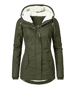 Yesgirl Wintermantel Damen Winter Parka Jacke Warm Gefüttert Winterparka mit Fellkapuze Dicke Winterjacke Lang Mantel Coat Outdoorjacke mit Taschen Große Größen A Grün S von Yesgirl