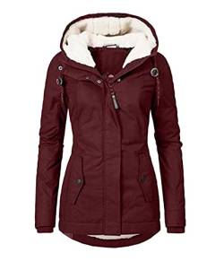 Yesgirl Wintermantel Damen Winter Parka Jacke Warm Gefüttert Winterparka mit Fellkapuze Dicke Winterjacke Lang Mantel Coat Outdoorjacke mit Taschen Große Größen A Rot L von Yesgirl