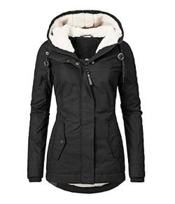 Yesgirl Wintermantel Damen Winter Parka Jacke Warm Gefüttert Winterparka mit Fellkapuze Dicke Winterjacke Lang Mantel Coat Outdoorjacke mit Taschen Große Größen A Schwarz L von Yesgirl