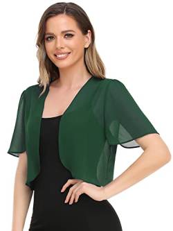 Damen Bolero Shrug Soft Chiffon Open Front Sheer Kurzarm Cropped Cardigans für Abendkleid, Dunkelgrün, Groß von Yetoun