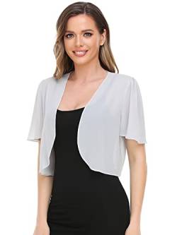 Damen Bolero Shrug Soft Chiffon Open Front Sheer Kurzarm Cropped Cardigans für Abendkleid, silber, X-Groß von Yetoun