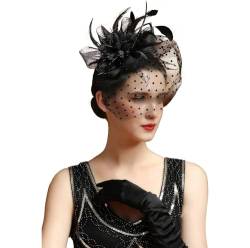 Damen Fotografie Tee Party Mesh Kopfbedeckung mit Clip Fascinator Hut Feder Stirnband für Mädchen und Frauen von Yeuyyben