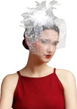 Damen Fotografie Tee Party Mesh Kopfbedeckung mit Clip Fascinator Hut Feder Stirnband für Mädchen und Frauen von Yeuyyben