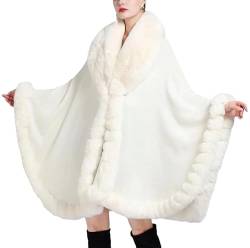 Yeuyyben Frauen Cape Winter Dicke Warme Poncho Weibliche Mode Strickjacke Schal Mantel Lose Lange Mäntel, weiß, One size von Yeuyyben