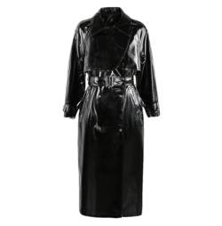 Yeuyyben Herbst Winter Lange Reflektierende Lack Kunstleder Trenchcoat Für Frauen Gürtel Mantel, Schwarz , 48 von Yeuyyben