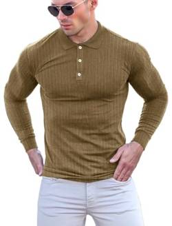 Poloshirt Herren Langarm & Kurzarm Baumwolle Golf T Shirt ，Männer Muskel Pullover Hemd ，Slim Fit Casual Tops Braun, S von Yewloch