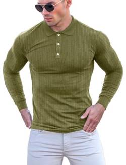 Poloshirt Herren Langarm & Kurzarm Baumwolle Golf T Shirt ，Männer Muskel Pullover Hemd ，Slim Fit Casual Tops Grün, S von Yewloch