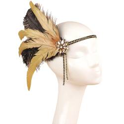 Feder-Stirnbänder, Cocktail-Kopfbedeckung für Mädchen, Maskerade, Haarschmuck, 1920er-Jahre, Flapper-Stirnband, Kristalle, funkelnde Stirnbänder für Damen von Yfenglhiry
