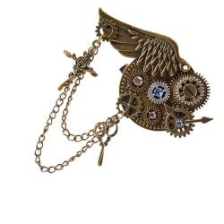 Steampunk-Zahnrad-Brosche für Frauen mit Fransen-Kette, Flügelausrüstung, Haarspange, Hutnadel, Hemd, dekorative Anstecknadel, Haarspange für Rollenspiele, Party von Yfenglhiry