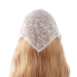 Sweet Girls Lace Bandana Sheer Hair Kerchief Tie Back Headwrap Flower Pattern Breathable Turban for Girls Photo Props Lace Headbands For Women Wide Floral Bridal Headbands For Wedding Lace Floral von Yfenglhiry